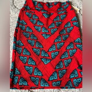 Beautiful red and blue NWT Lularoe Cassie pencil skirt size small